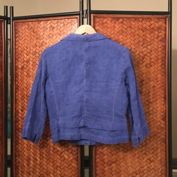 Netherlands True Blue Cropped 100% Linen Blazer - Picture 3 of 12